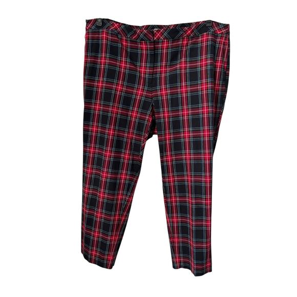 J Jill Pants Size 24 Red Black Tartan Plaid Bi Stretch Holiday Ankle Academia - Picture 1 of 13